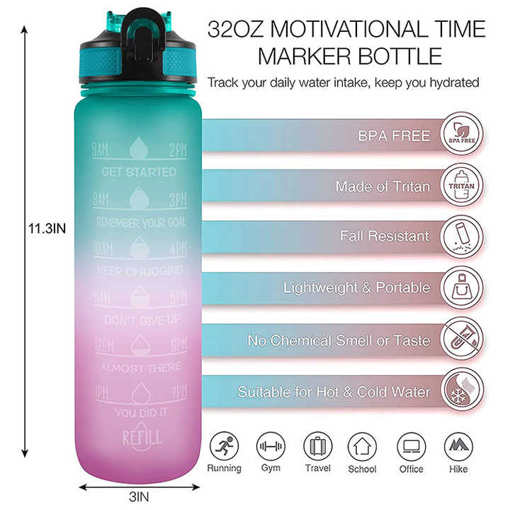 Garrafa 1 Litro Botella De Agua Personalizada 1L Fashionable 1000Ml 1 Liter Motivational Water Bottle for Sport