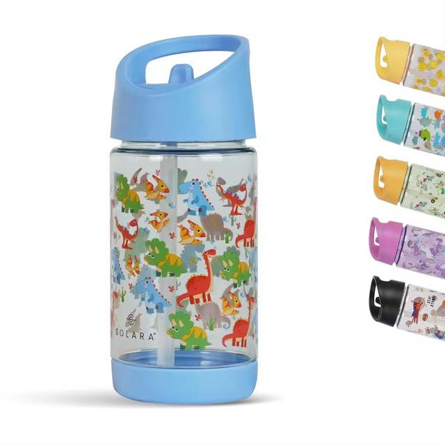 400Ml Cute Pattern Portable Wide Mouth Kids School Bpa Free Plastic Water Bottles With Straw Lid