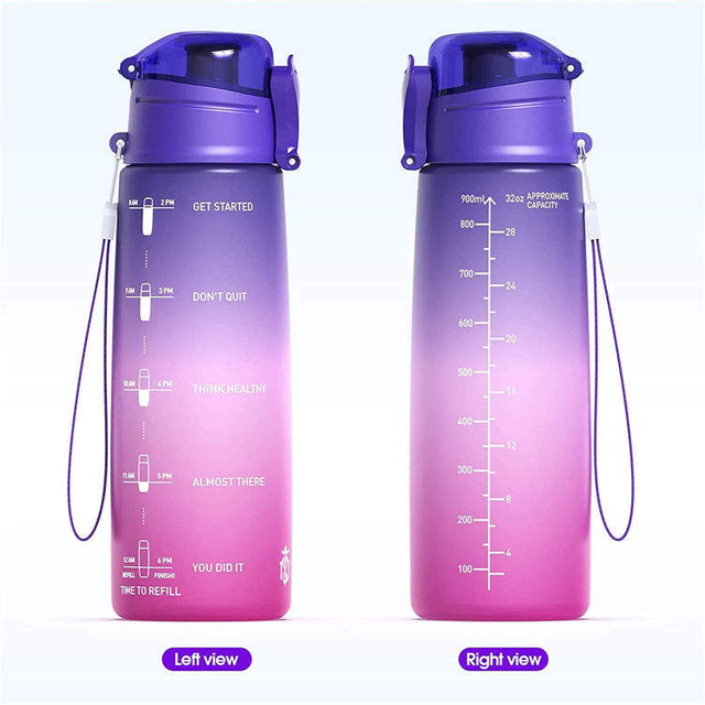 Wholesale Customized 32Oz Wide Mouth Leakproof Motivational Plastic Sports Water Bottle With Time Marker