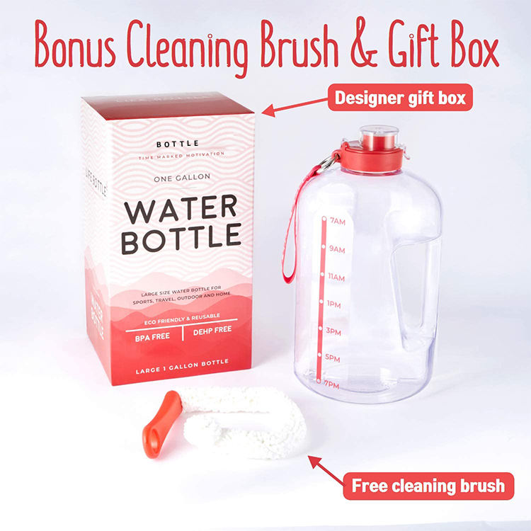 1 Gallon Portable Transparent Bottles Plastic Sports Water Bottle With Straw Handle
