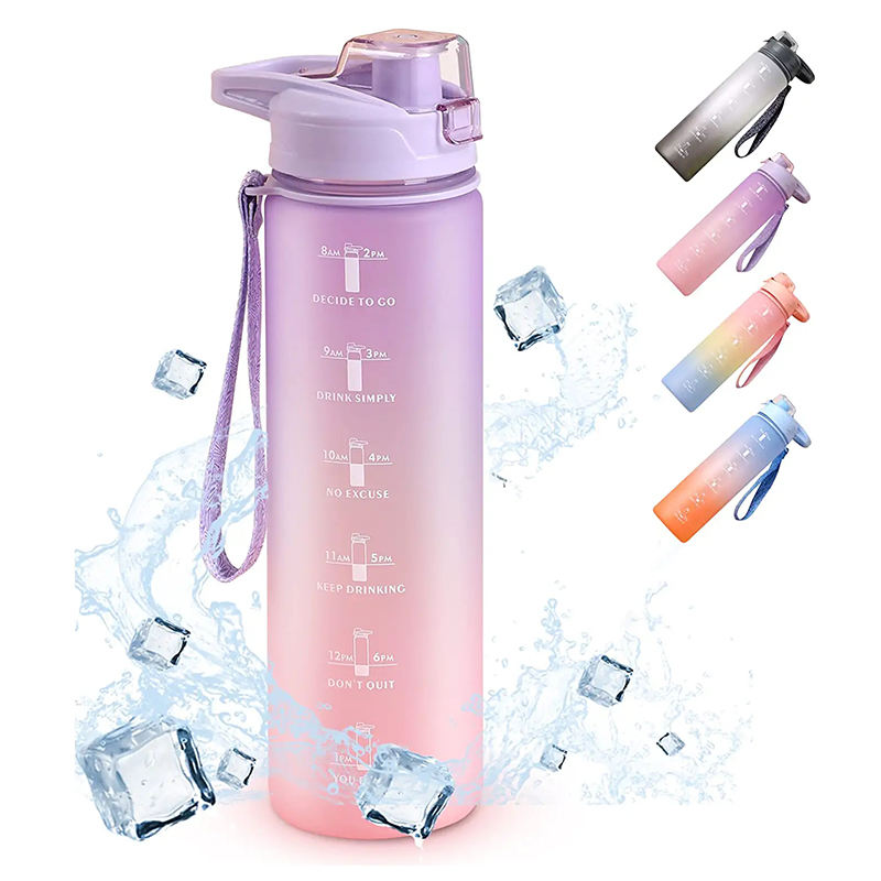 Wholesale Gradient Gym Bottle 1L BPA Free Sports Motivational Drink Bottle Plastic Water Bottles with Time Marker