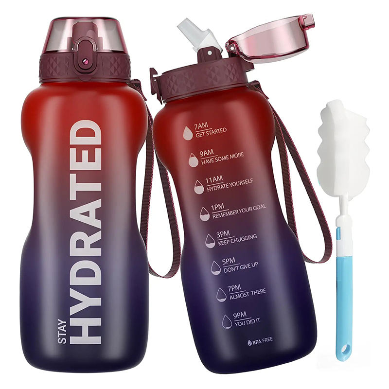 2L Wholesale Gradient Color Fitness Sports Motivational Water Bottle with Time Marker and Straw
