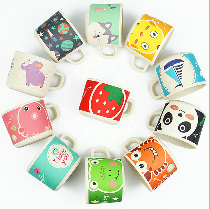 Biodegradable Cute Kids Cup Cartoon Bamboo Fiber Handle Mug