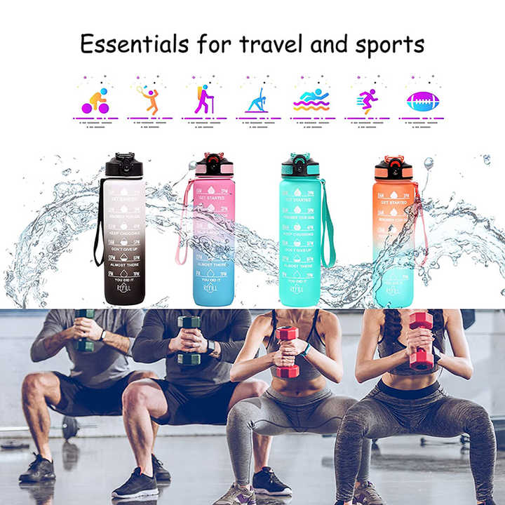 Botella Para Agua 1Litro Bottles With Straw With Custom Logo Wide Mouth Plastic 32Oz Sports Water Bottle