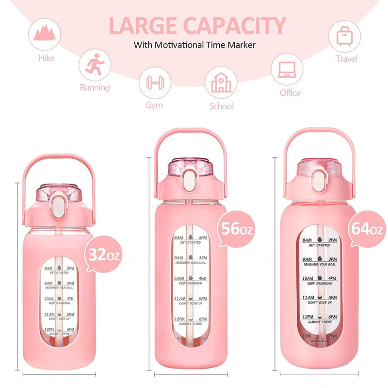 42oz High Temperature and Leakage Proof Portable Exciting Sports Glass Bottle With Handle and Scale