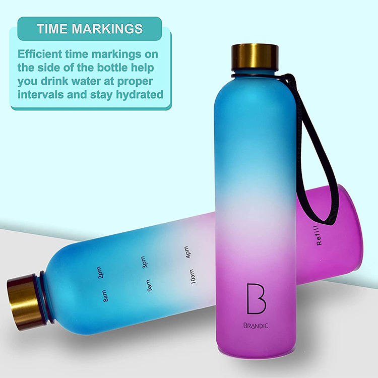 Bottle With Time Marker 32OZ 1Liter Motivational Reusable Water Bottles With Times to Drink BPA Free Frosted Plastic