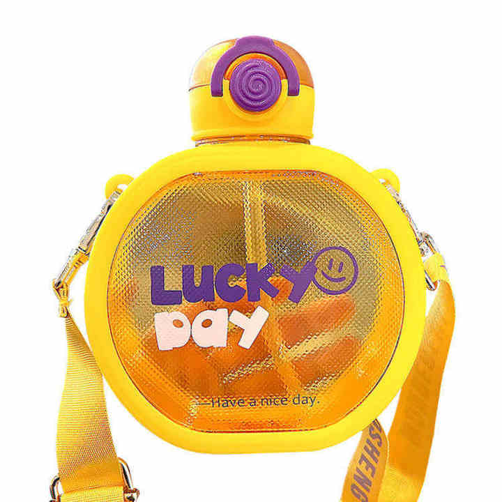 700Ml Anti Fall Colorful Custom Leak Proof Round Flat Cute Plastic Sipper Water Bottle With Strap for Kids Girl