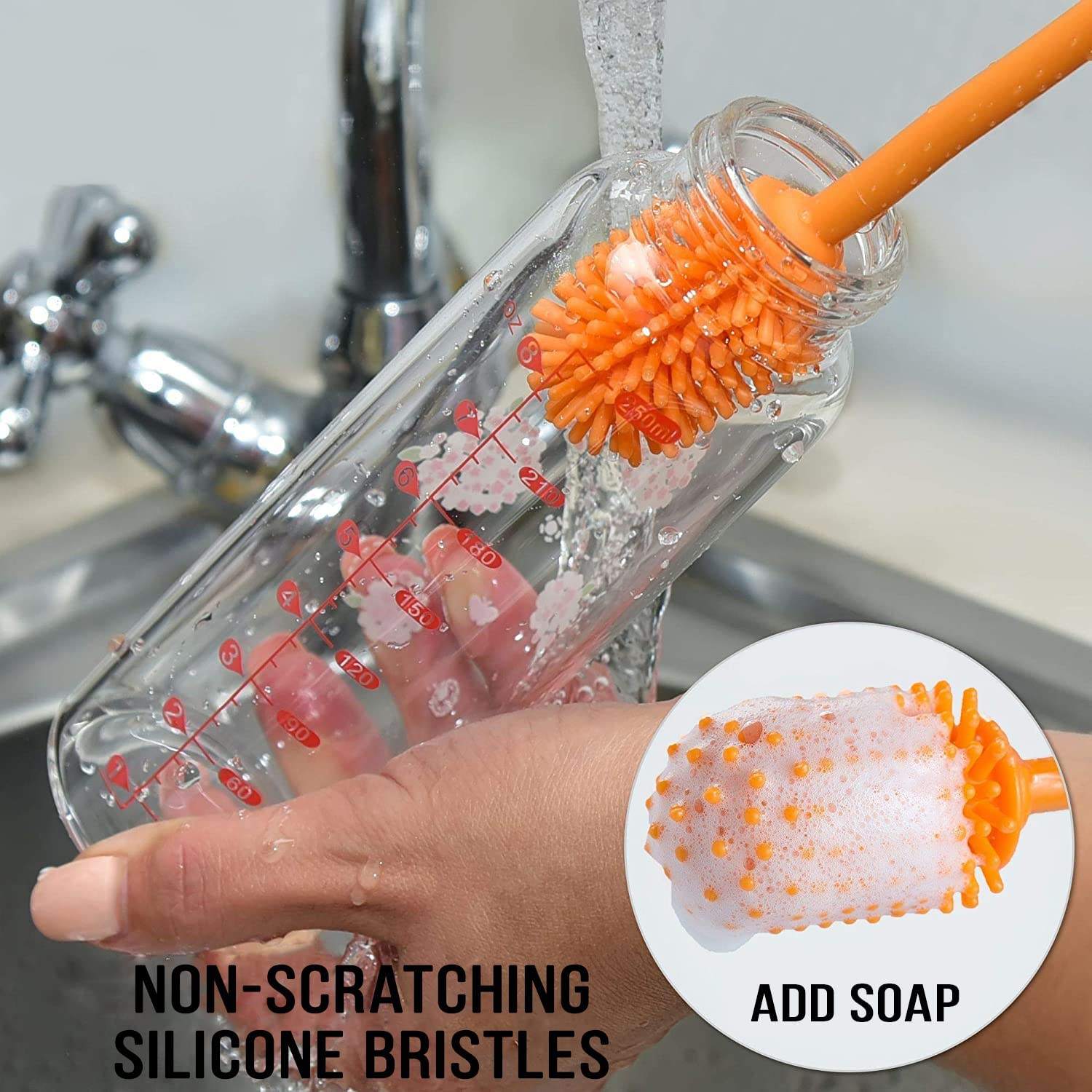 Food Grade Silicone Baby Feeding Milk Water Kitchen Set Drink Wineglass Bottle Glass Cup Washing Cleaning Brushes