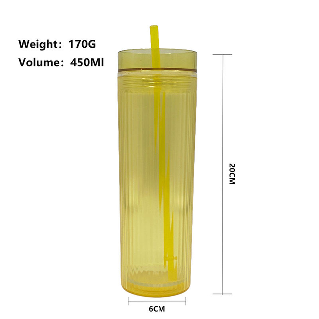 Modern Design Double-Layer Straw Cup with Laser Insertion 450ml Capacity Made of Durable PS Material