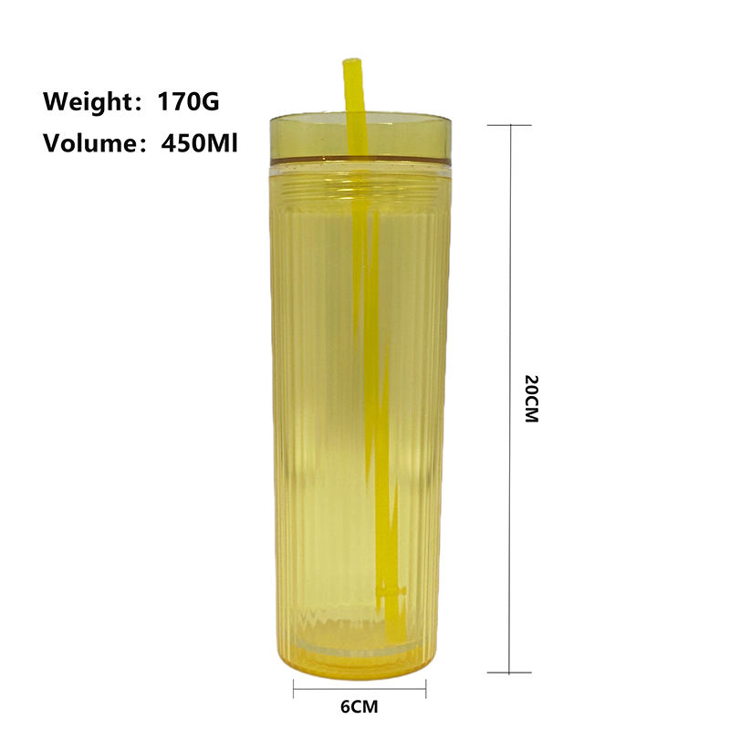 Modern Design Double-Layer Straw Cup with Laser Insertion 450ml Capacity Made of Durable PS Material