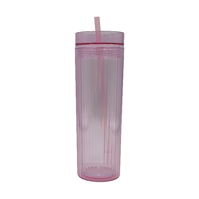 Modern Design Double-Layer Straw Cup with Laser Insertion 450ml Capacity Made of Durable PS Material