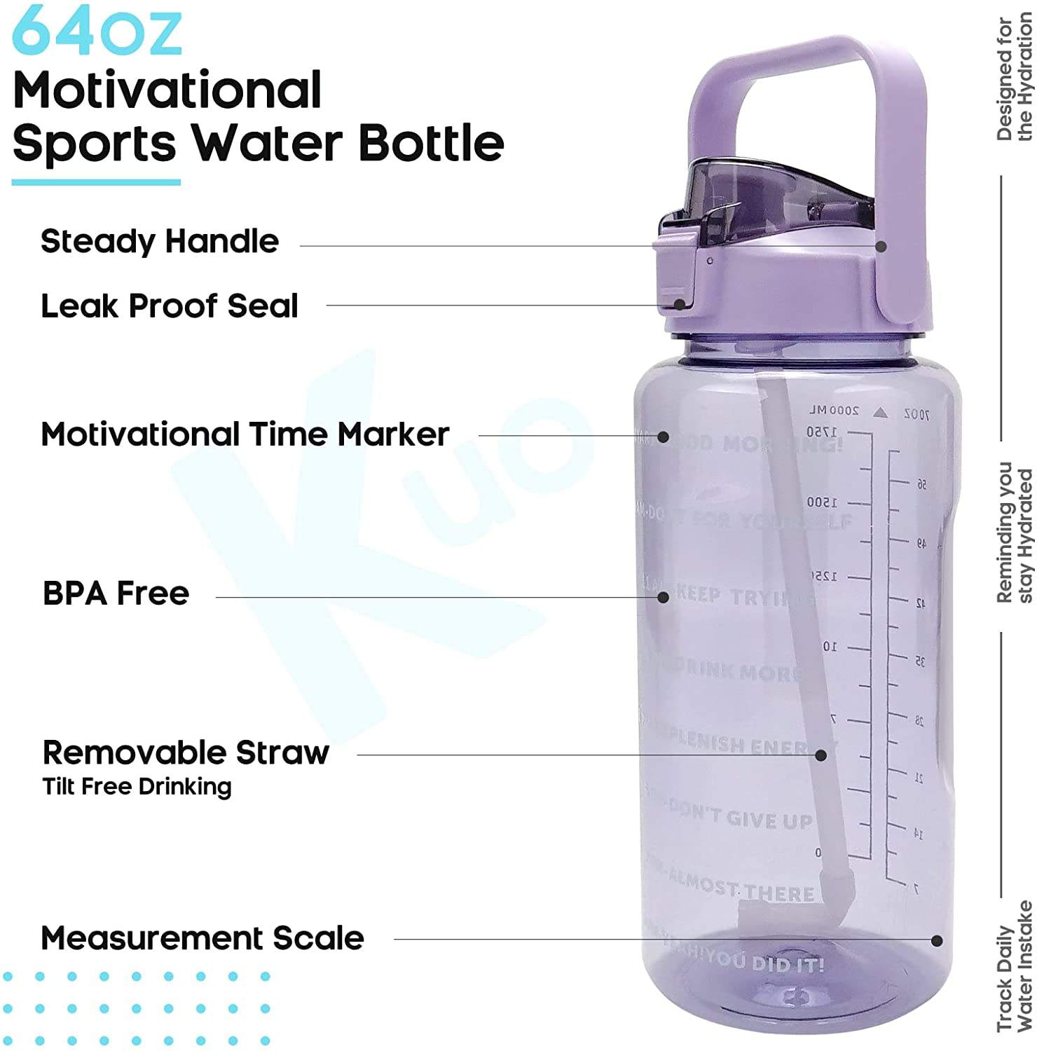 BPA FREE PETG Large 1 Gallon/128oz Motivational GYM Water Bottle With Time Marker