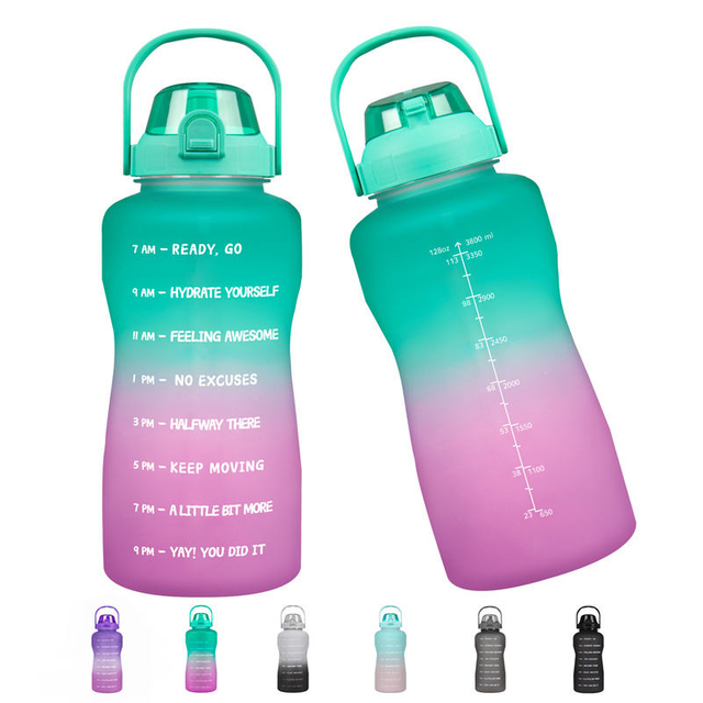Large Outdoor Gym Sport BPA Free Motivational Water Bottle Plastic 1 Gallon Water Bottle with Handle