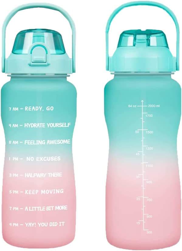 64 oz Water Bottle Large Half-gallon Water Bottle with Time Stamp Suitable for Fitness, Gym and Outdoor Sports