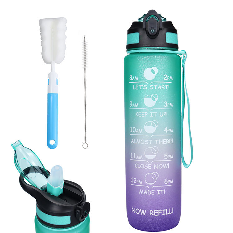 1L Big Capacity Portable Tritan Plastic Sports Water Bottle Space Bottle Screw Lid with Suction Nozzle and Hand Grip