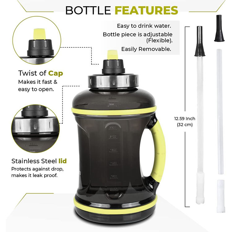 Tritan BPA-Free Water Jug 2.2L Motivational Plastic Gallon Water Bottle With Straw for Fitness Gym Sports
