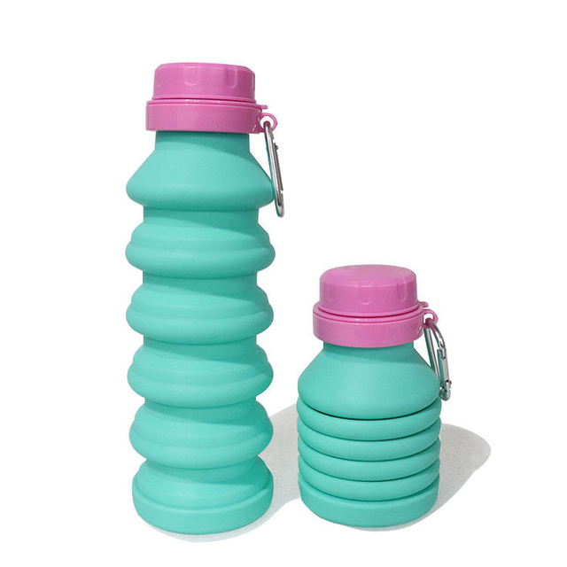 Reusable Silicone Collapsible Portable Leak Proof Sports Drinking Cup Foldable Travel Outdoor Water Bottle with Lid