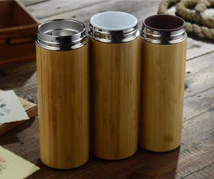 Eco-Friendly Bamboo Wood Travel Coffee Cups Stainless Steel Tea Tumbler Bamboo Water Bottle Travel Coffee Mug With Infuser