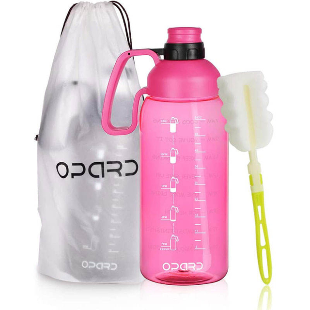 High Quality Transparent Outdoor Plastic Motivational Water Drink Bottle 64 Oz With Time Marker Handle