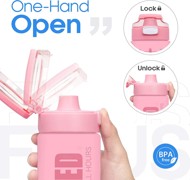 1000ml BPA FREE Plastic Water Bottle With Motivational Words and Rope Gradient Paint Sport Water Bottle