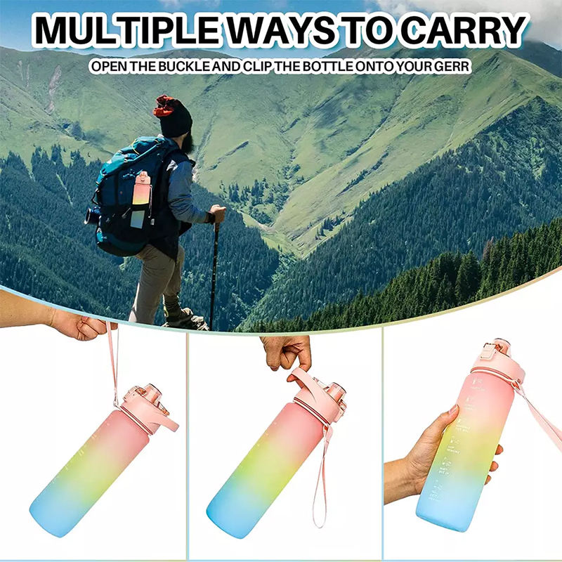 17Oz 32Oz Multi Functional Wide Mouth Leak Proof Plastic Sports Shaker Water Bottle With Time Marker Fruit Strainer