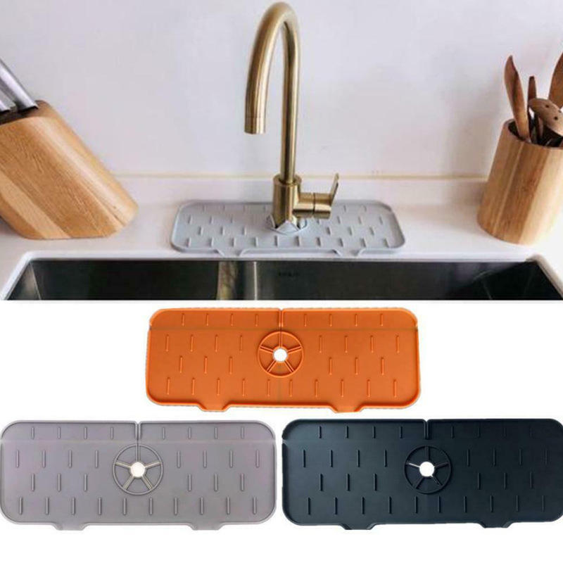 Silicone Sink Water Splash Catcher Pad Behind Faucet for Kitchen Bathroom Sink Draining Mat