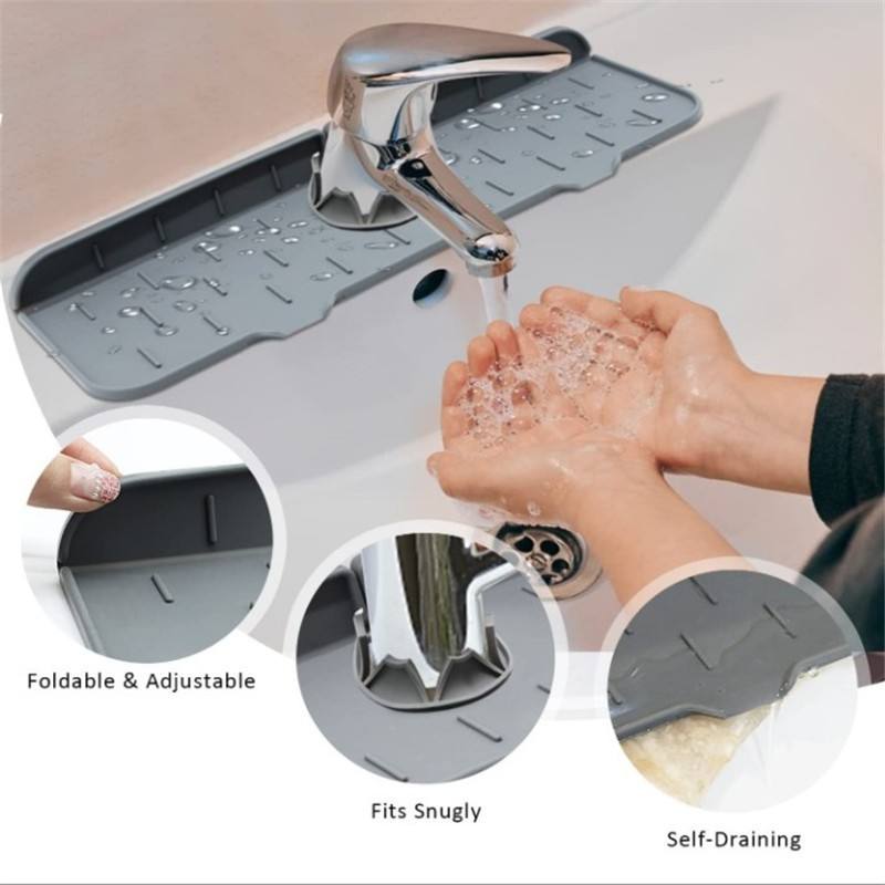 Silicone Sink Water Splash Catcher Pad Behind Faucet for Kitchen Bathroom Sink Draining Mat