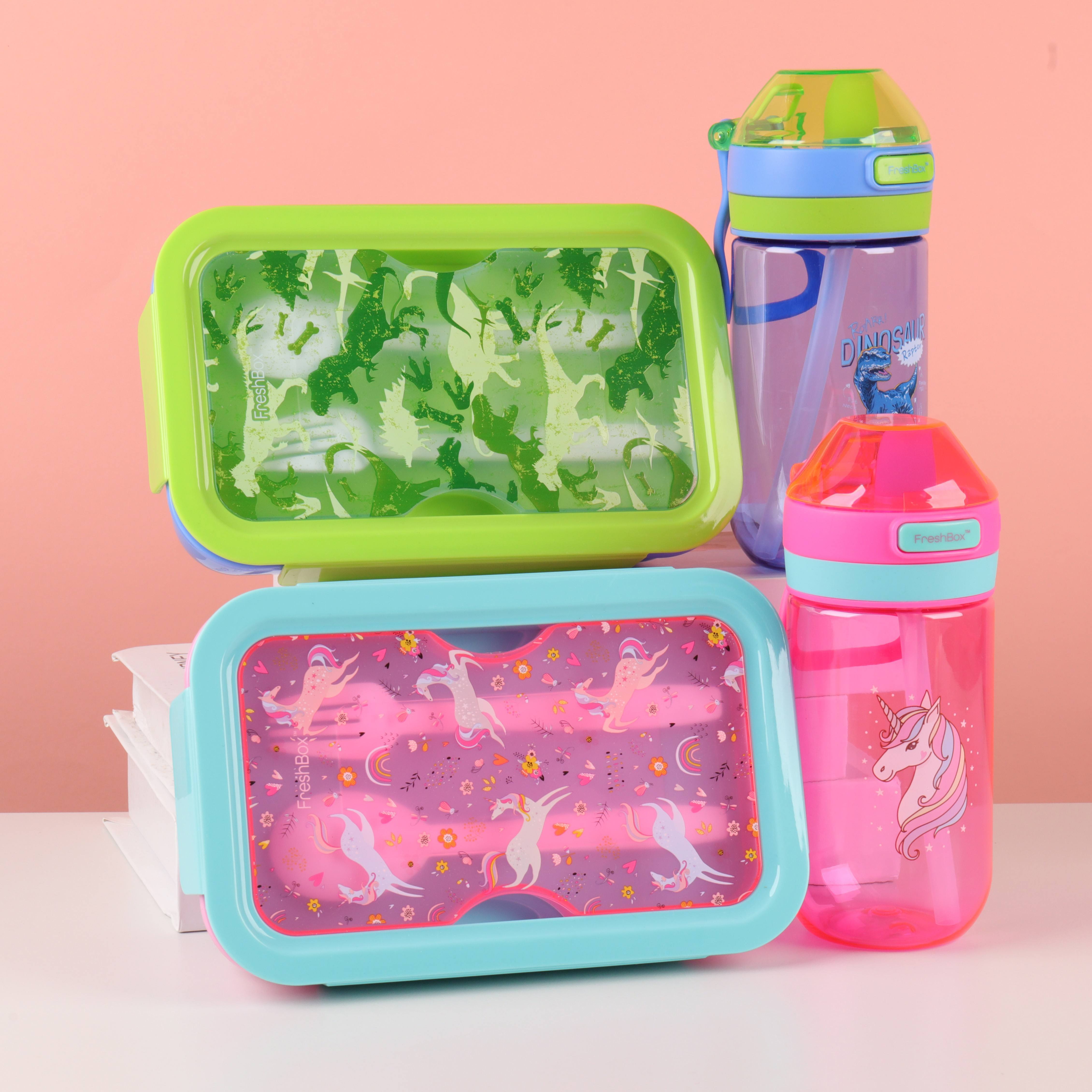 BPA Free Plastic Cartoon 34 oz Lunch Box and 1L Water Bottle With Handle for Kids Lunch Box Set