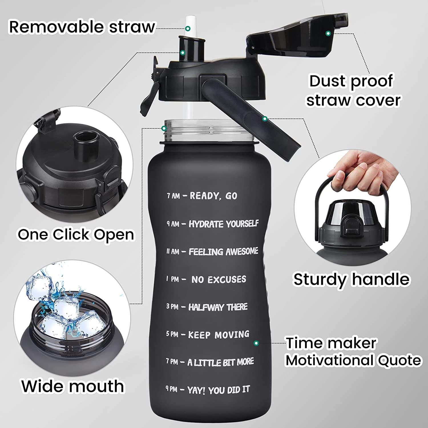 1 Gallon/half Gallon/2l Liter/64 oz Bpa Free Tritan Bottle Fitness Gym Sports Plastic Motivational Water Bottle With Time Marker