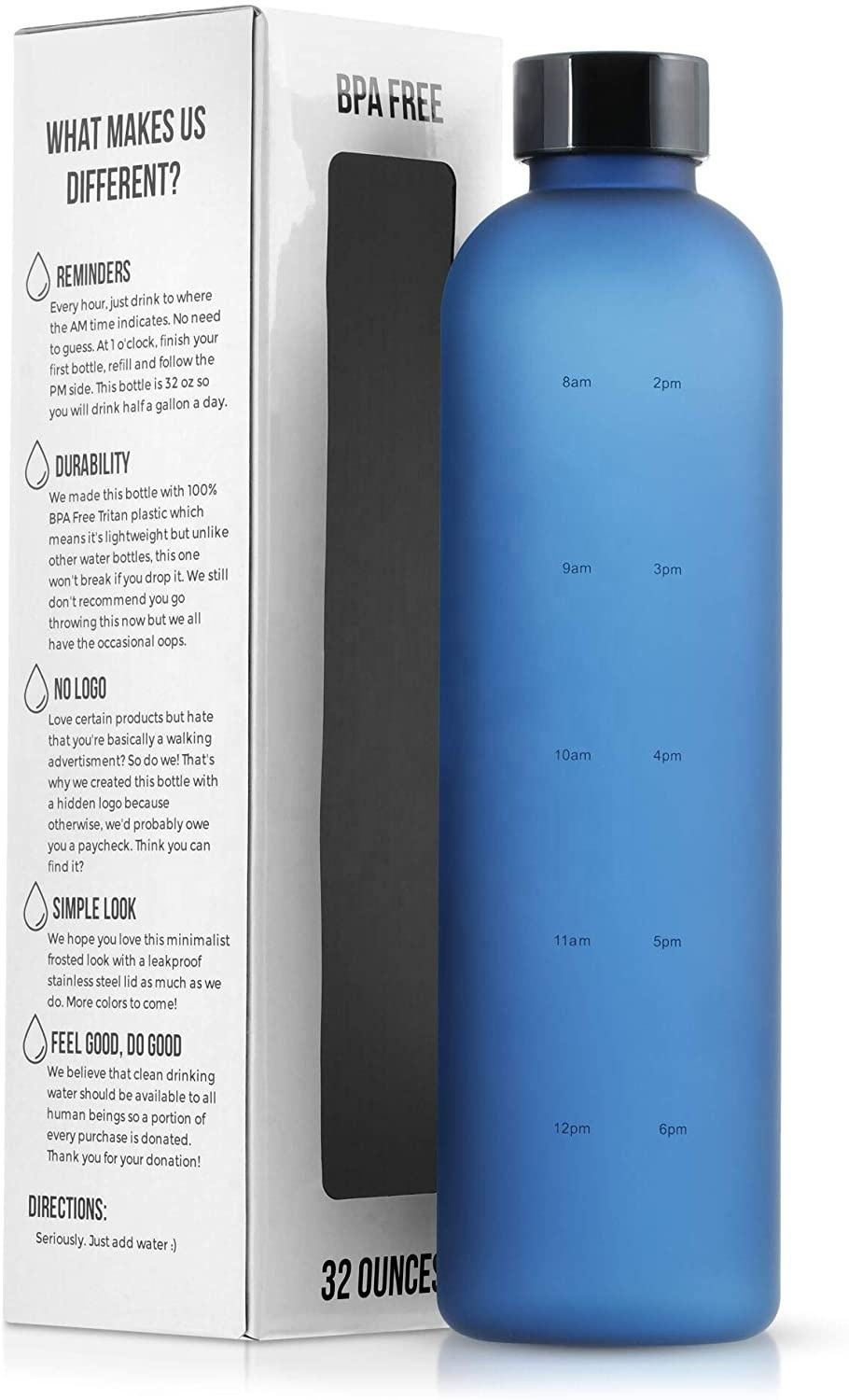Cheap BPA FREE Plastic 1L Motivational Water Bottle with Time Marker Reminder