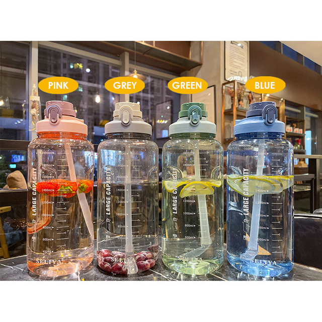 Wholesale 2400Ml Reusable Leakproof Clear Big Sports Bottles Plastic Water Bottle With Handle Straw