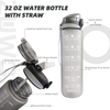 1L 32oz Custom Plastic Straw Strainer Filter Gym Sports BPA Free Tritan Motivational Water Bottle With Time Marker