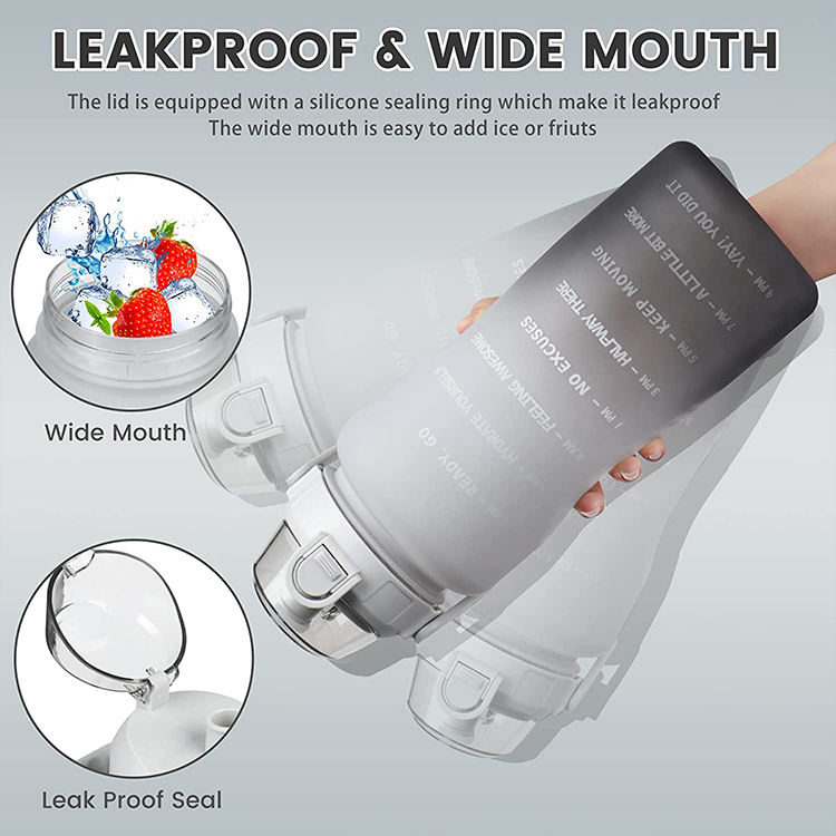 Custom BPA Free 2l Half Gallon Fitness Gym Sports Clear Plastic Motivational Water Bottle with Time Marker and Straw