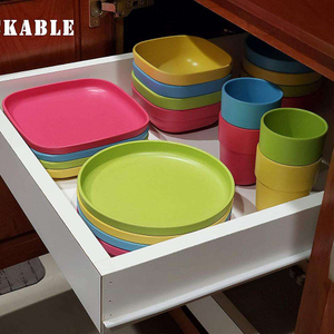 Bamboo Kid Plates, (4 Color Set), Stackable and Reusable,Eco-Friendly, BPA Free, Non Toxic, Dishwasher Safe