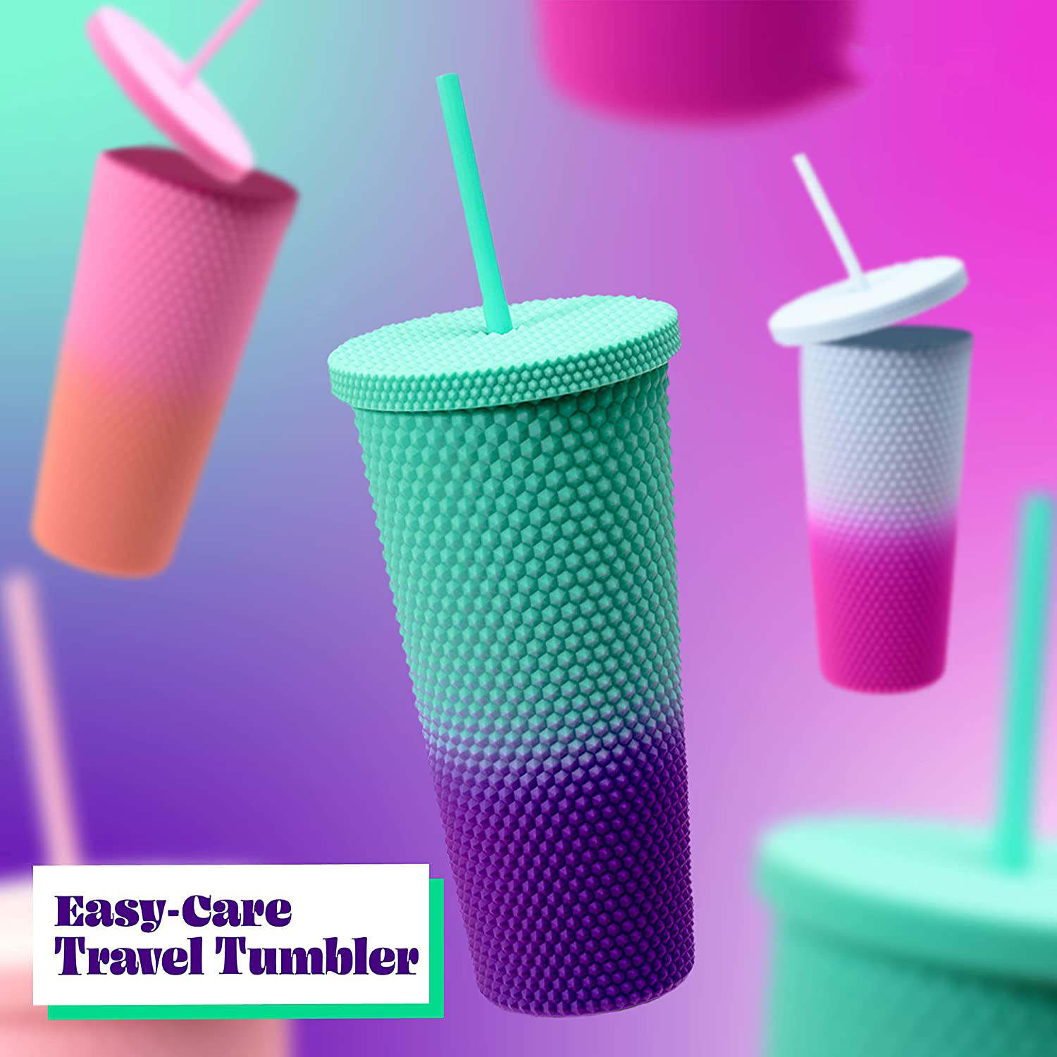 High Quality Custom Color 24 Oz 24Oz Reusable Studded Coffee Tumbler Tumblers With Straw Lid