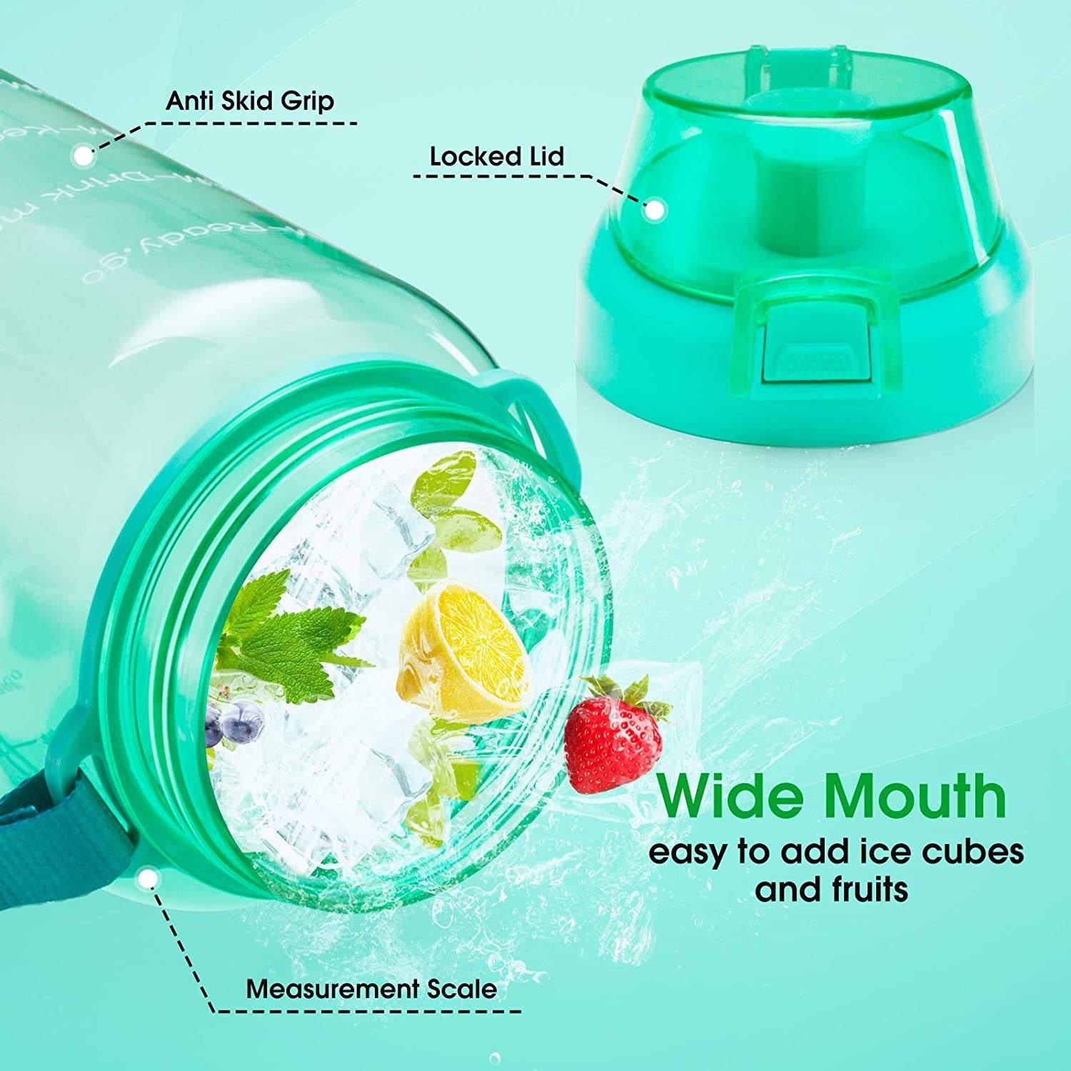 64 oz Large Daily Water Bottle With Time Mark and Straw Suitable for Outdoor Exercise in Gym