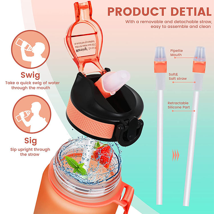 1L /32 oz Leakproof Tritran BPA Free GradienPlastic Water Bottle with Motivational Time Marker Water Bottle With Custom Logo