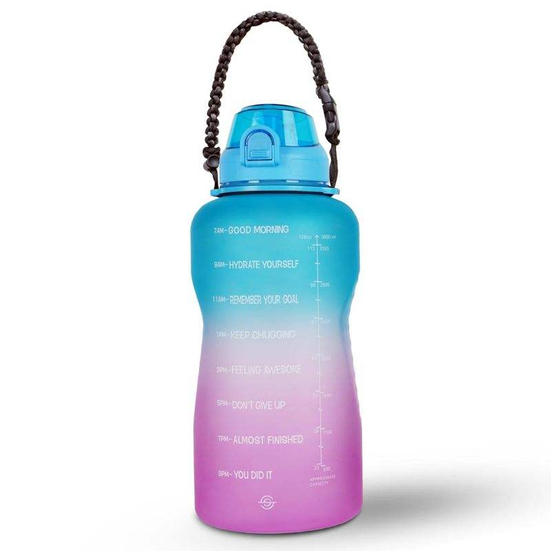 Green Gradient Tritan Bottle 128 oz Bpa Free Portable GYM Motivational Time Marker Water Bottles with Straw