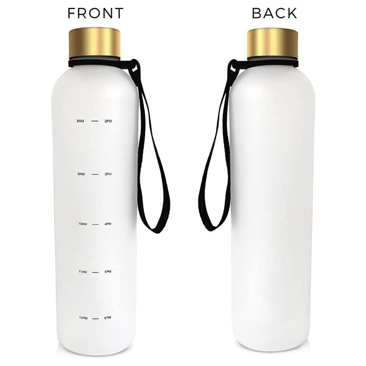1L Plastic Bottle Tritan Time Marker Leakproof Large Big Sport Plastic Frosted White Motivational Water Bottle BPA Free