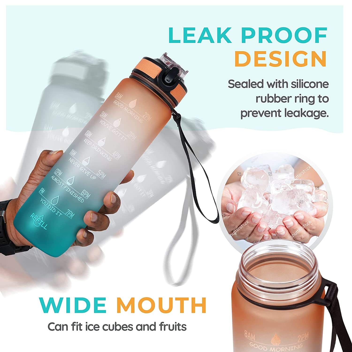 Frosted Tritan Custom Logo Plastic Bottle 1 Liter 32 Oz Motivational Water Bottle With Time Marker Reminder