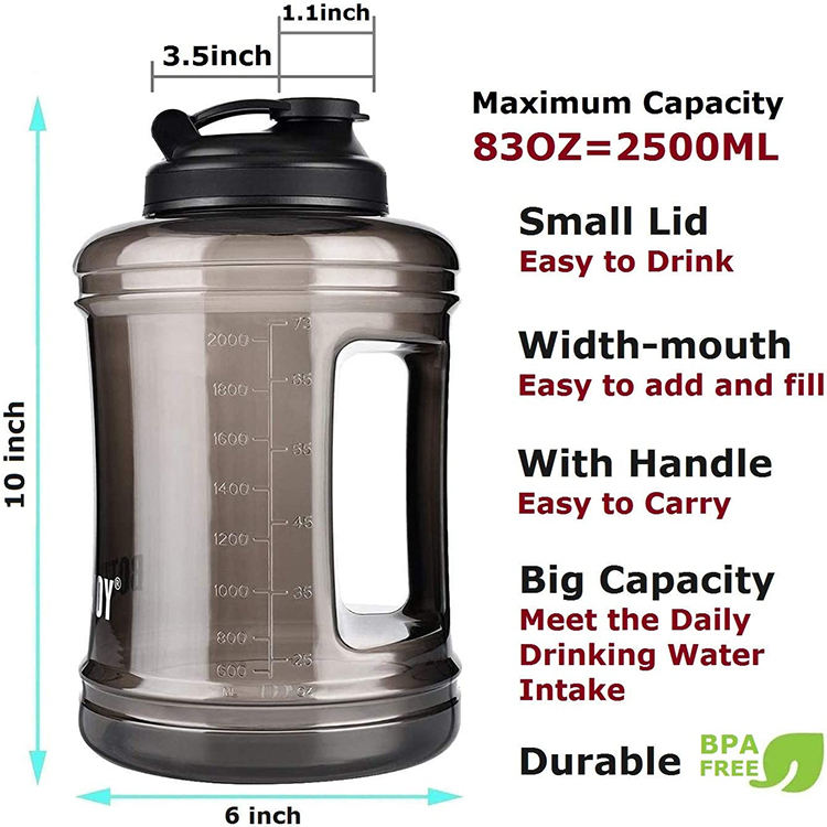 Factory Wholesale 2.2L Food Grade Plastic Super Big Capacity Ton Cup Gym Sports Water Drink Bottle for Sports Outdoor