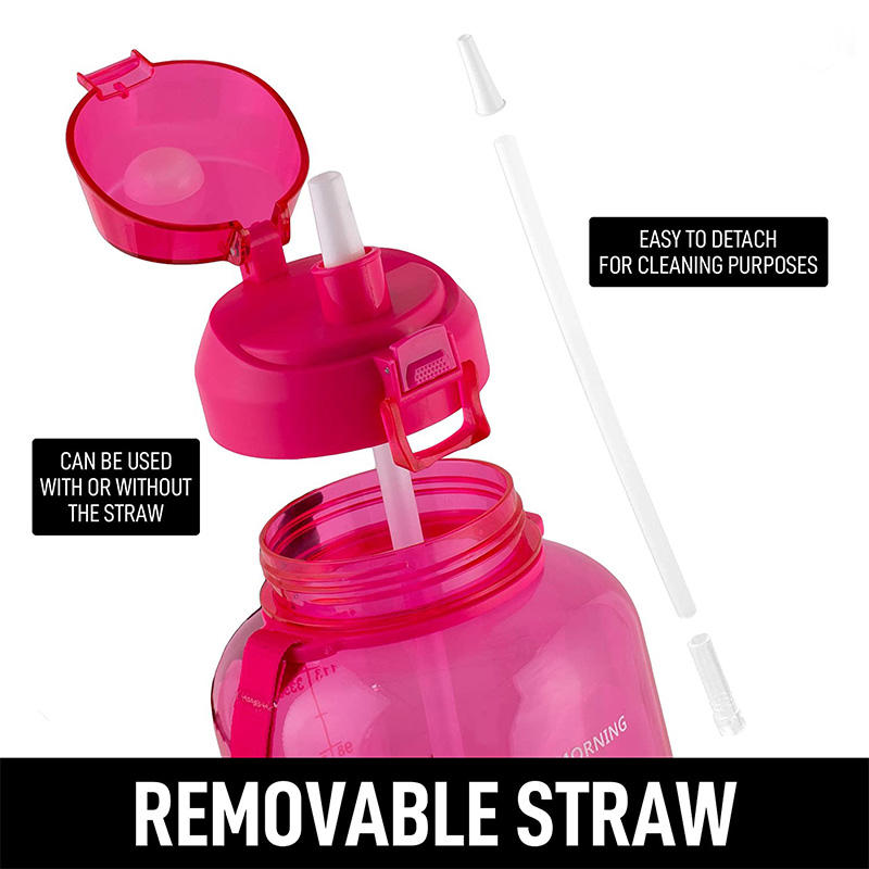 1 Gallon Motivational Water Bottle with Paracord Handle & Removable Straw - BPA Free Leakproof Water Jug with Time Marker