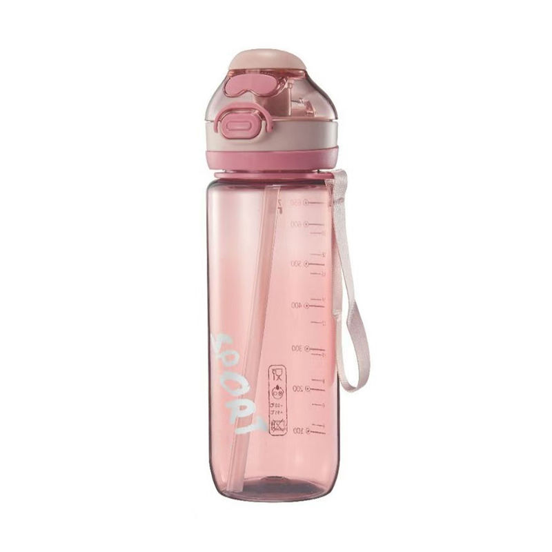 750Ml Graduated Leakproof School Clear Transparent Plastic Sports Water Bottles With Straw Rope