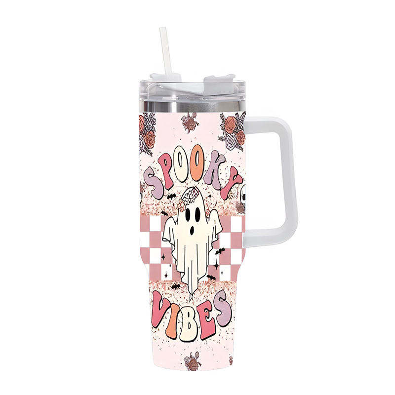 40oz Cartoon Print Tumbler Halloween Double Wall Vacuun Insulated Travel Car Mug Funny Gift Tumbler Cup with Lid and Straw