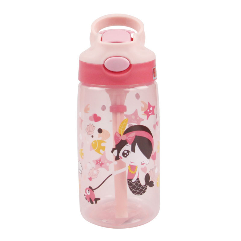 480ML BPA Free Cartoon Animal Princess Colorful Student Plastic Water Bottle With Straw and Handle