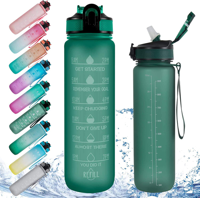Eco Friendly 32oz Tritan Large Water Bottle with Motivational Time Marker Removable Strainer Fast Water Bottle BPA Free
