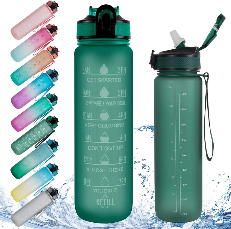 Eco Friendly 32oz Tritan Large Water Bottle with Motivational Time Marker Removable Strainer Fast Water Bottle BPA Free