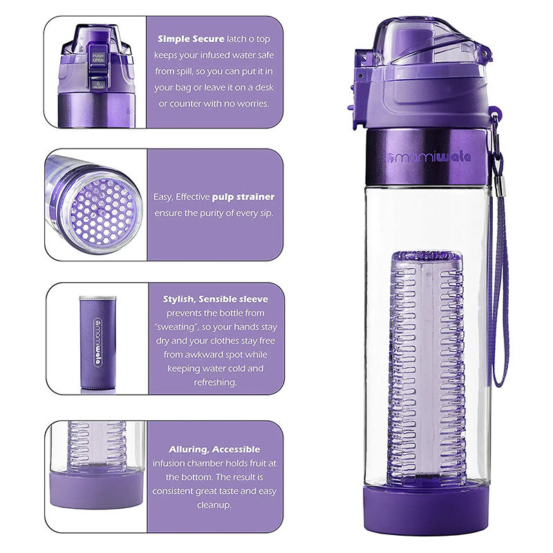 2025 Tritan Plastic Drink Water Bottle Fruit Infuser Bpa Free Lemon Infuser Water Bottle With Filter