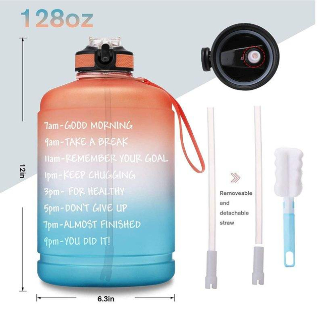 128oz Large Capacity Gallon Water Bottle Motivational with Straw & Big Handle