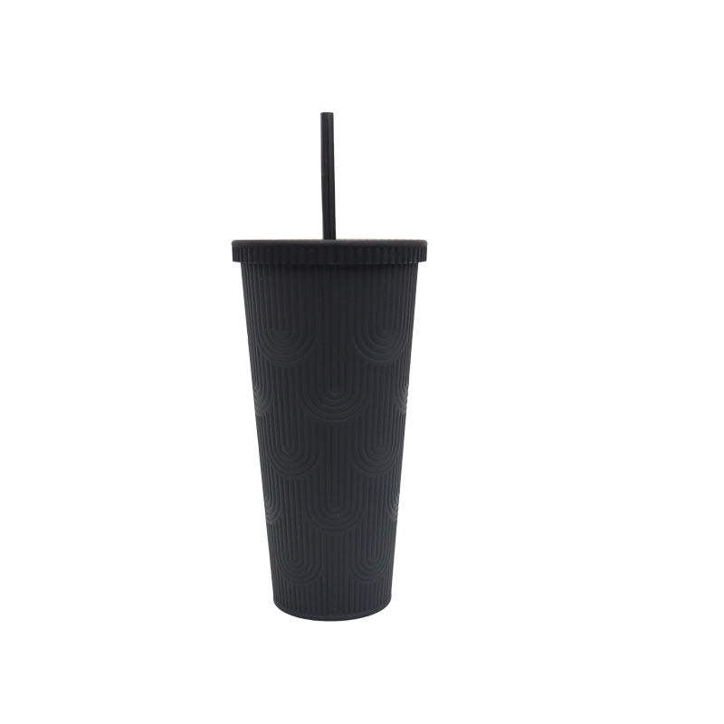 600ml Fashionable Textured Plastic Cup with Straw 21 oz Colorful Durian Straw Tumbler Double-layer Plastic Cup With Lid